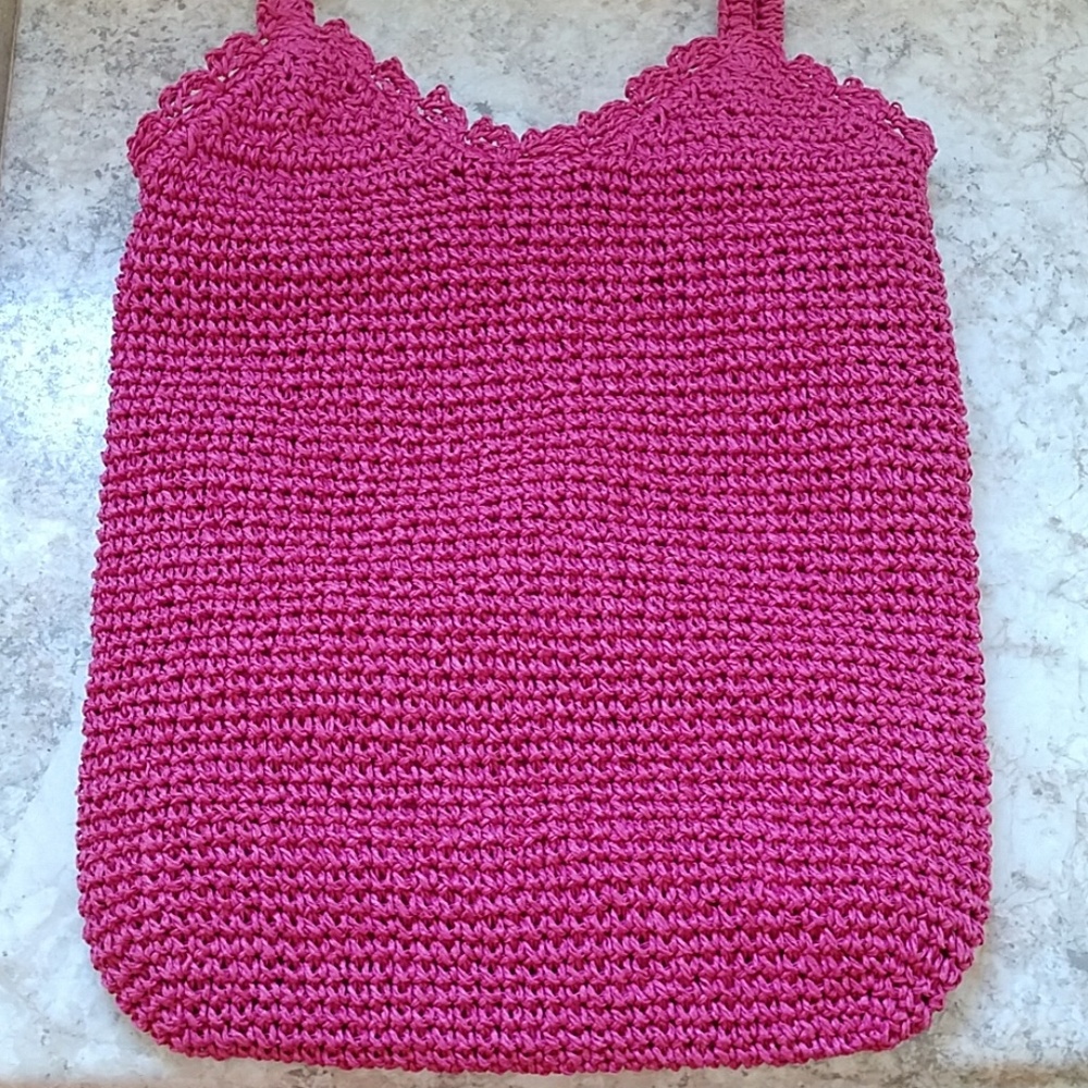 NEW Hot Pink Straw Bag Tote Lined Purse Inside Zip St. Johns Bay Embroidered - Picture 4 of 8